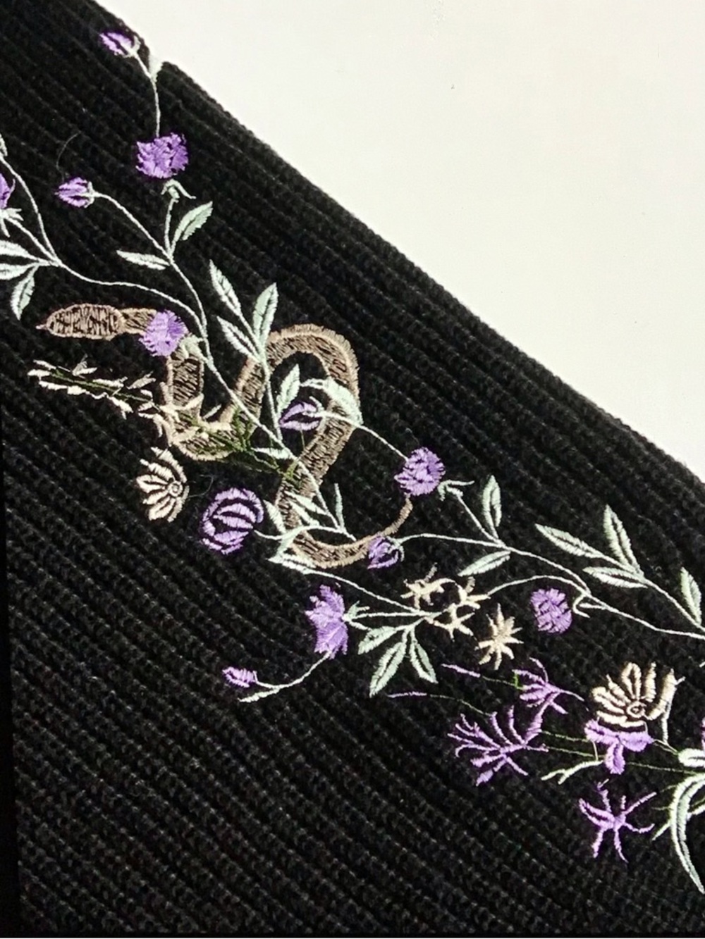 Whimsy Black Cropped Sweater with Purple Floral and Snake Embroidery - Picture 3 of 7